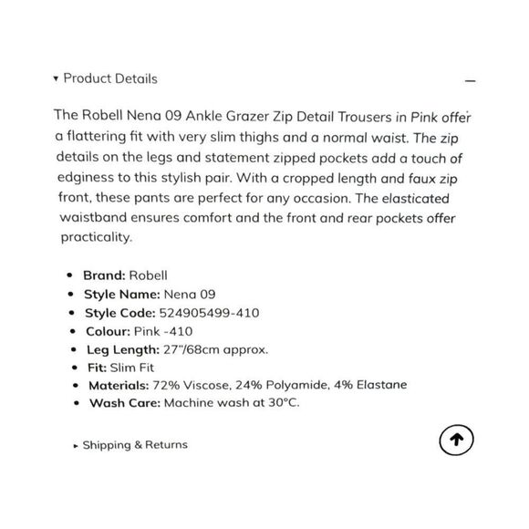 ROBELL NENA 09 ANKLE GRAZER ZIP DETAIL TROUSER. PINK - Picture 8 of 10